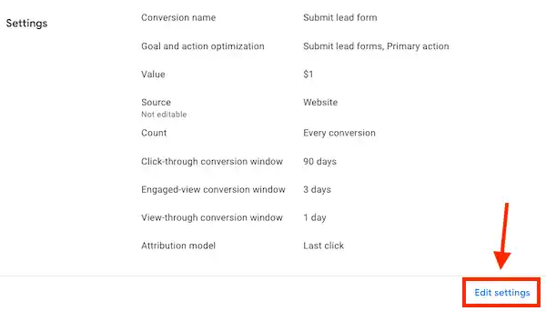 Edit conversion settings
