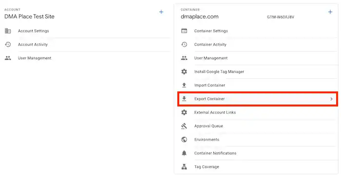 Google Tag Manager export container