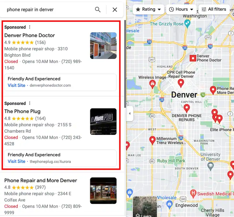 Local search ads on Google Maps