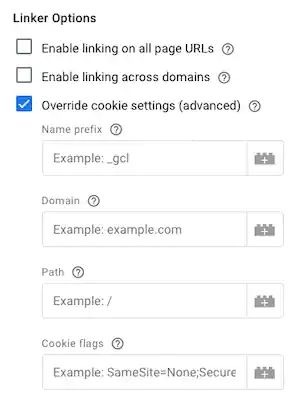 Override cookie settings options