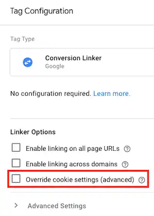 Override cookie settings