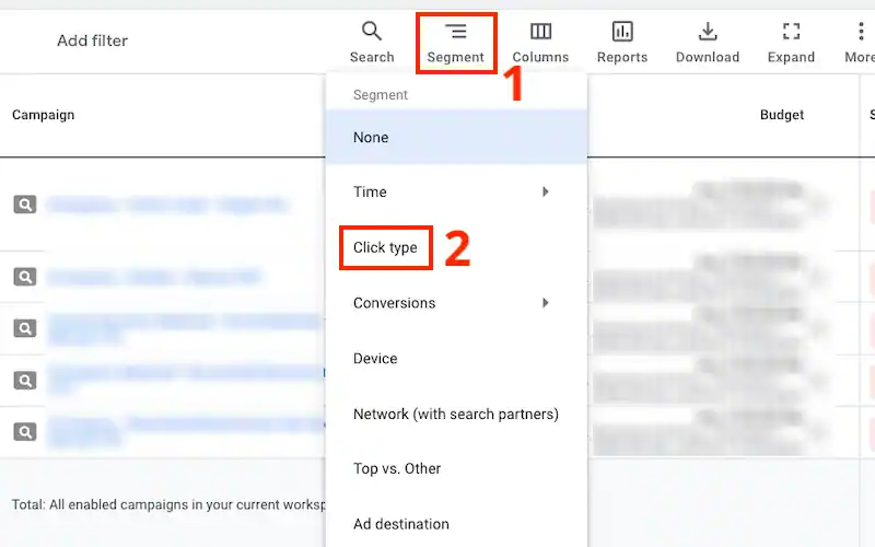 Segments, click type