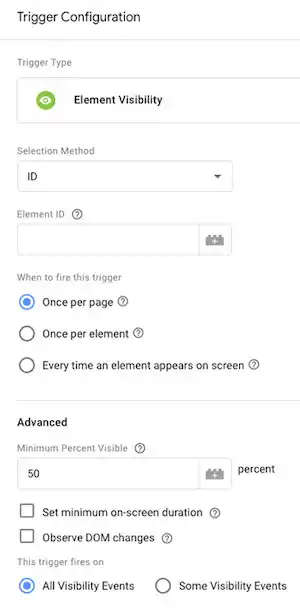 tag manager element visibility trigger