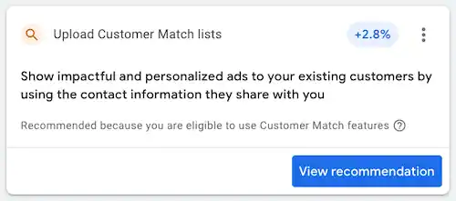 Upload customer match lists recommendation